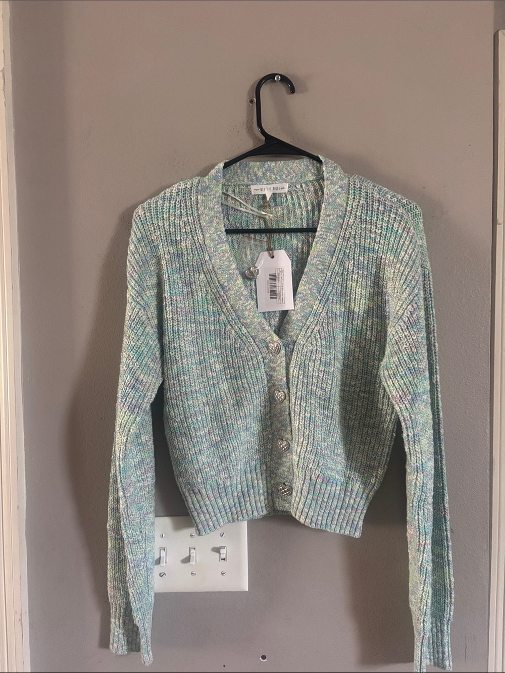 Aqua Pastel Multicolor Knit V-Neck Cardigan
